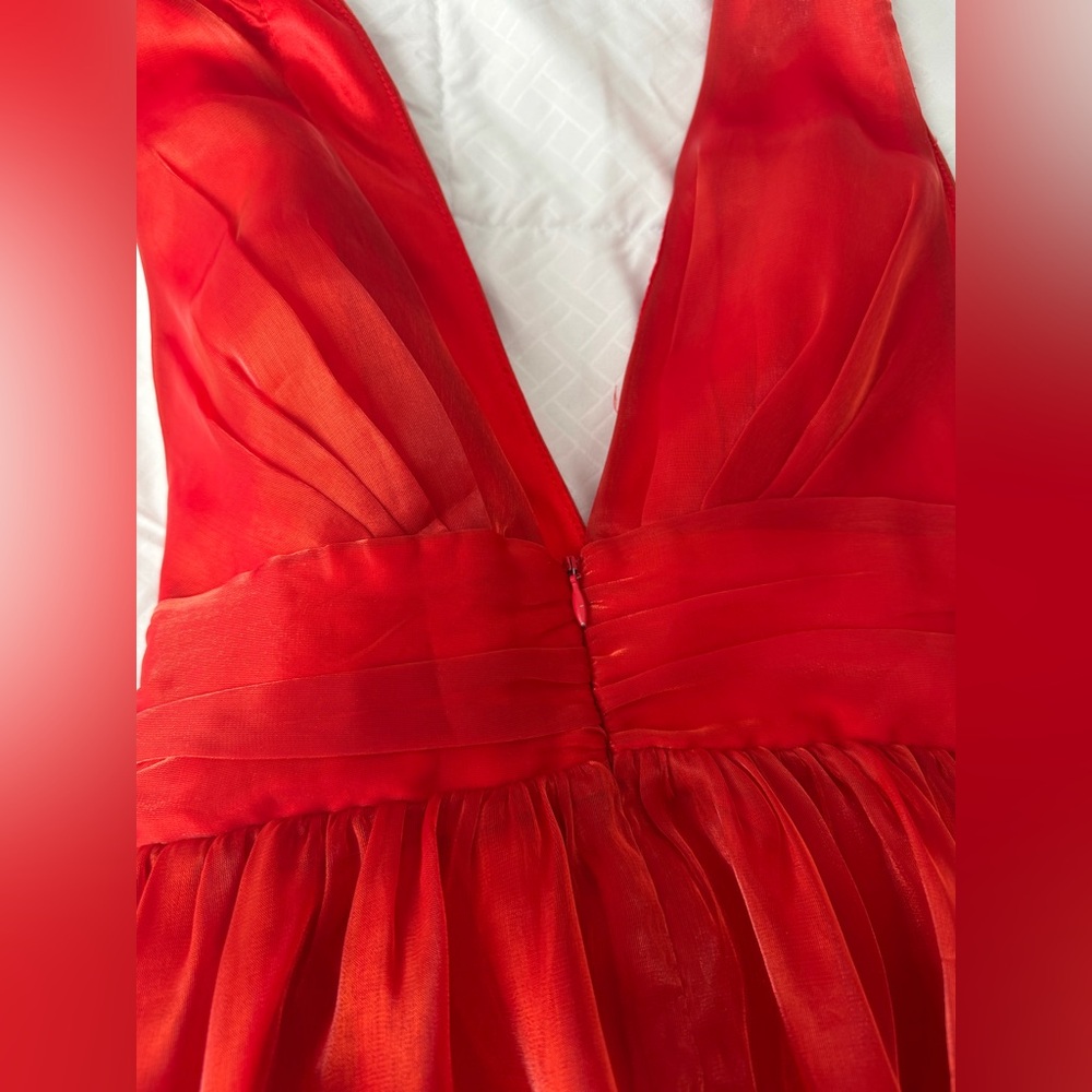 Anthropologie If By Sea Metallic Maxi Gown XS Red Prom Formal Deep Plunge Slit - Picture 7 of 12
